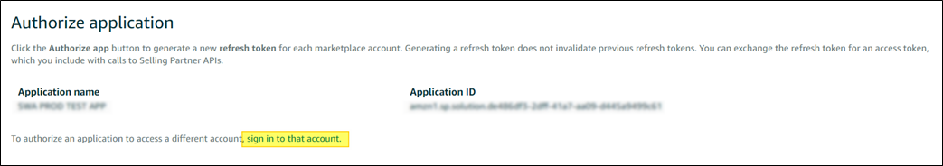Amazon Authorize application ekranında farklı satıcı hesabına giriş bağlantısı